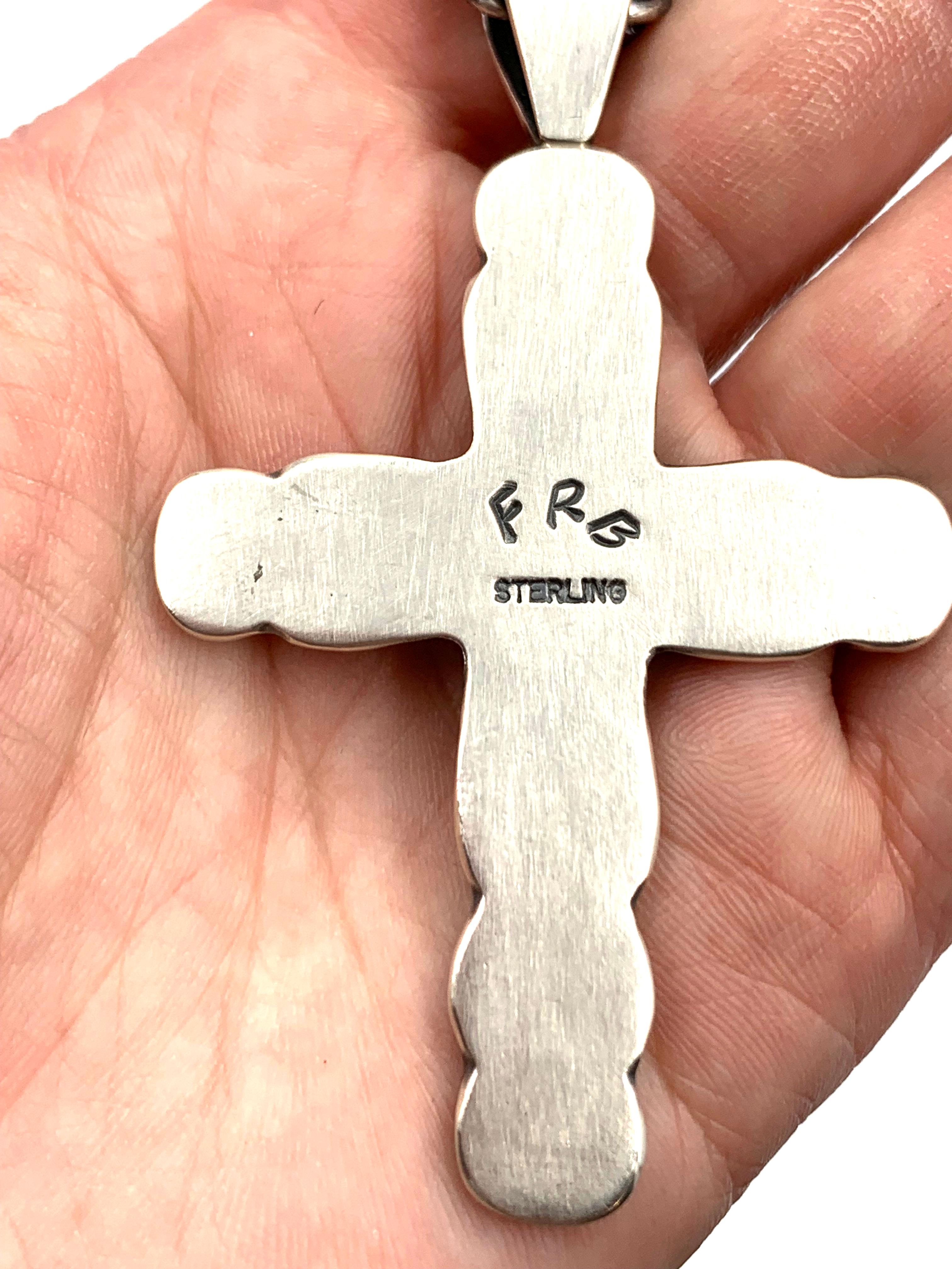 Ciondolo a forma di croce in argento Sterling stampato a mano con turchese Sonoran Gold in vendita 8