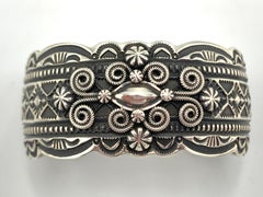 Hand-Stamped Sterling Silver Cuff Bracelet by Darrell Cadman (Navajo)