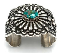 Hand-Stamped Sterling Silver Cuff with Royston Turquoise by Darrell Cadman