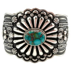 Hand-Stamped Sterling Silver Cuff with Royston Turquoise by Darrell Cadman