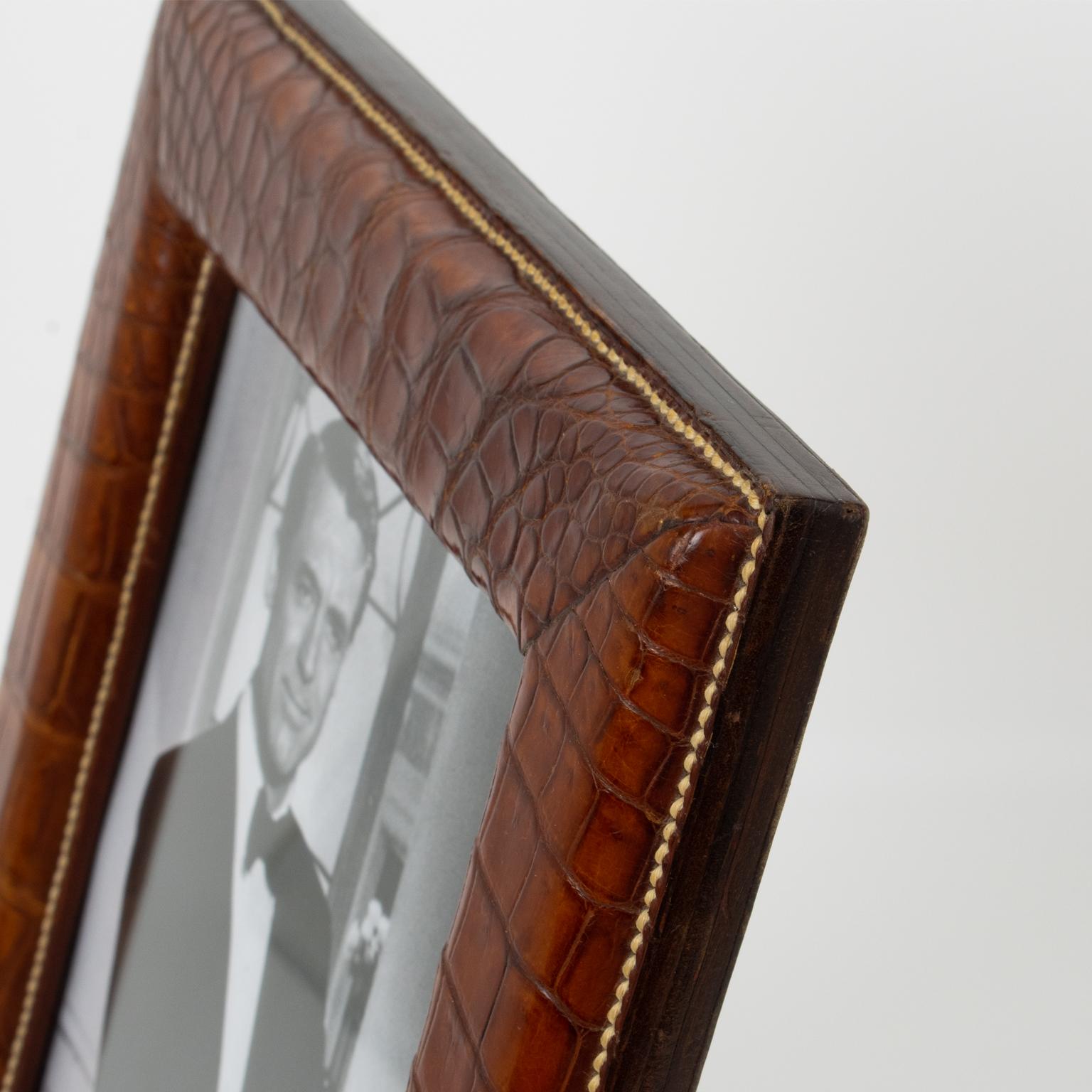 Hand-Stitched Brown Crocodile Leather Picture Frame 4