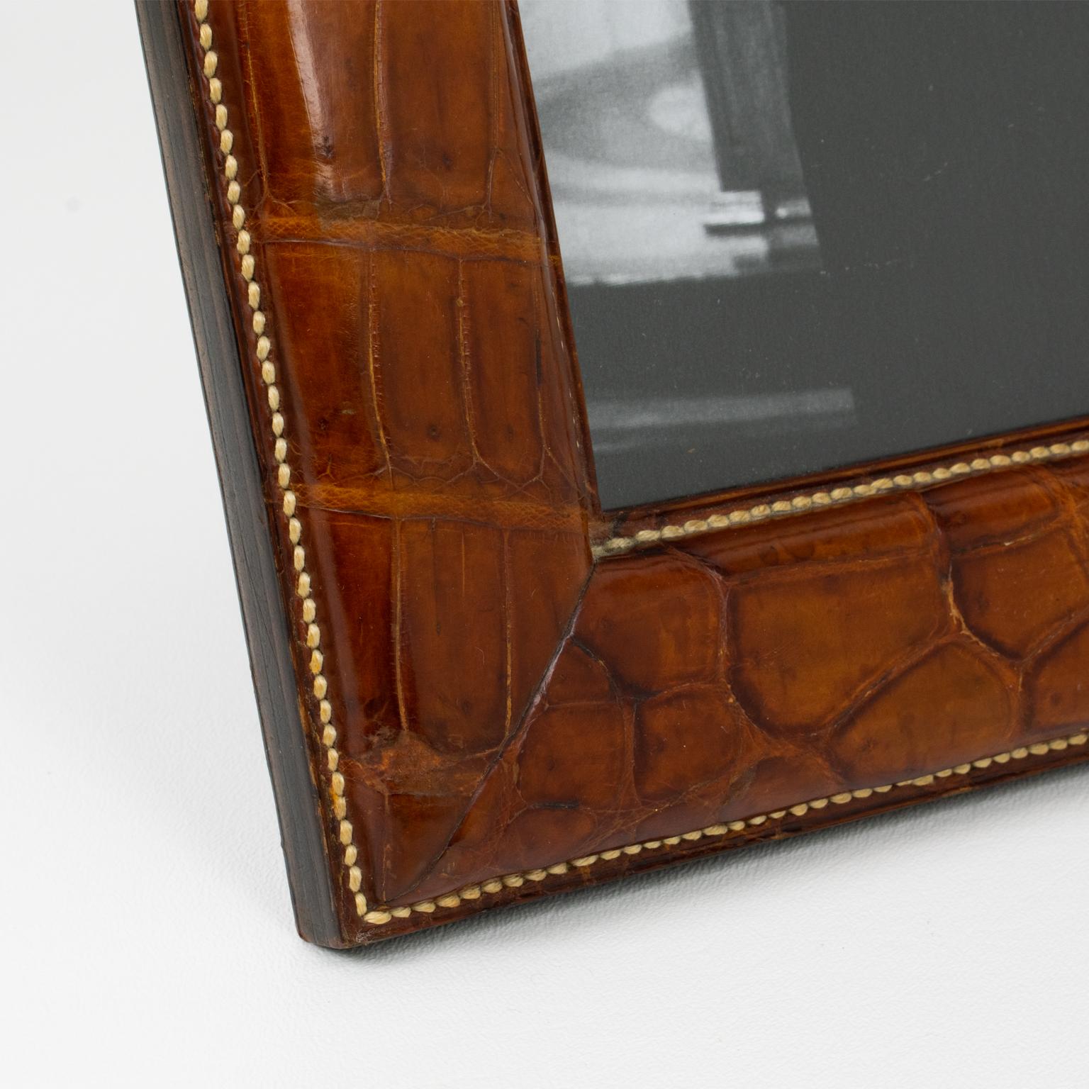 Hand-Stitched Brown Crocodile Leather Picture Frame 1