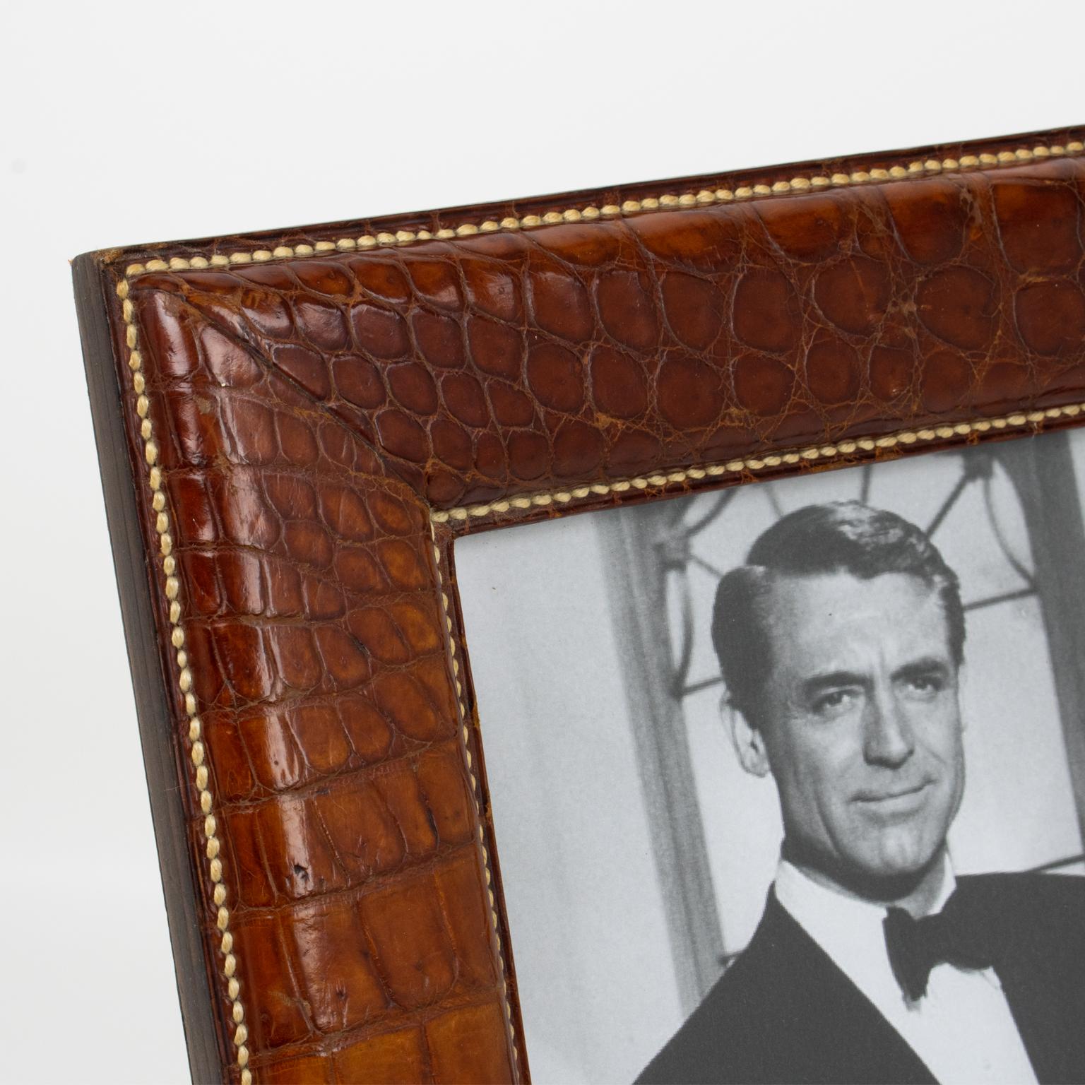 Hand-Stitched Brown Crocodile Leather Picture Frame 2