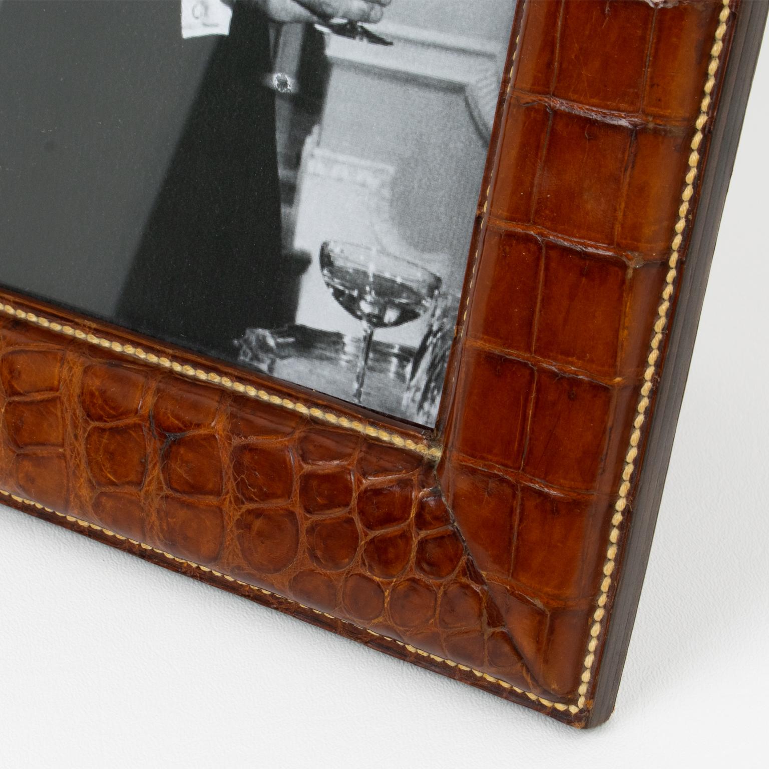Hand-Stitched Brown Crocodile Leather Picture Frame 3