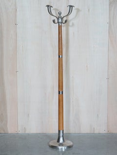 Hand Stitched Brown Leather over a Heavy Chrome Frame Coat & Hat Stand or Rack