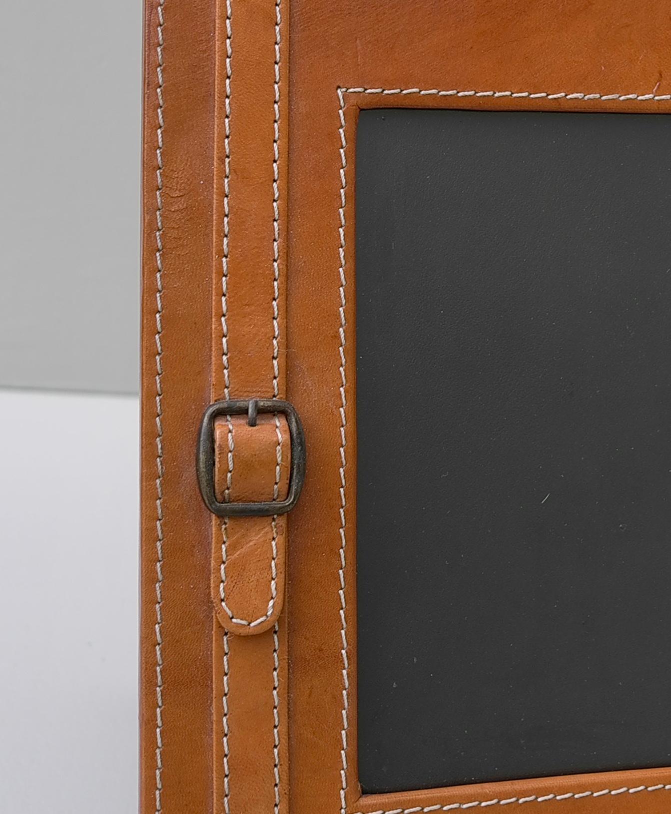Mid-Century Modern Hand-Stitched Cognac Leather Picture Frame in Style of Jacques Adnet