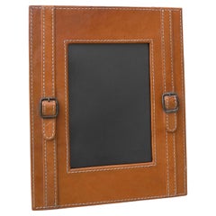 Vintage Hand-Stitched Cognac Leather Picture Frame in Style of Jacques Adnet