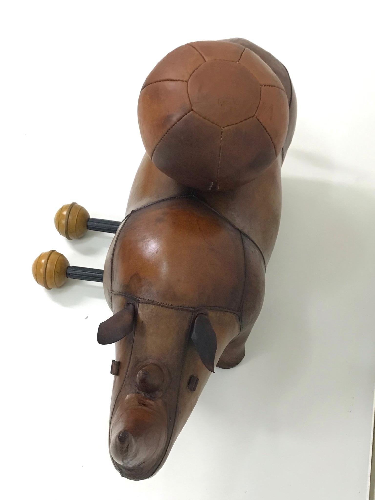 Mid-20th Century Hand-Stitched Leather Rhino, 