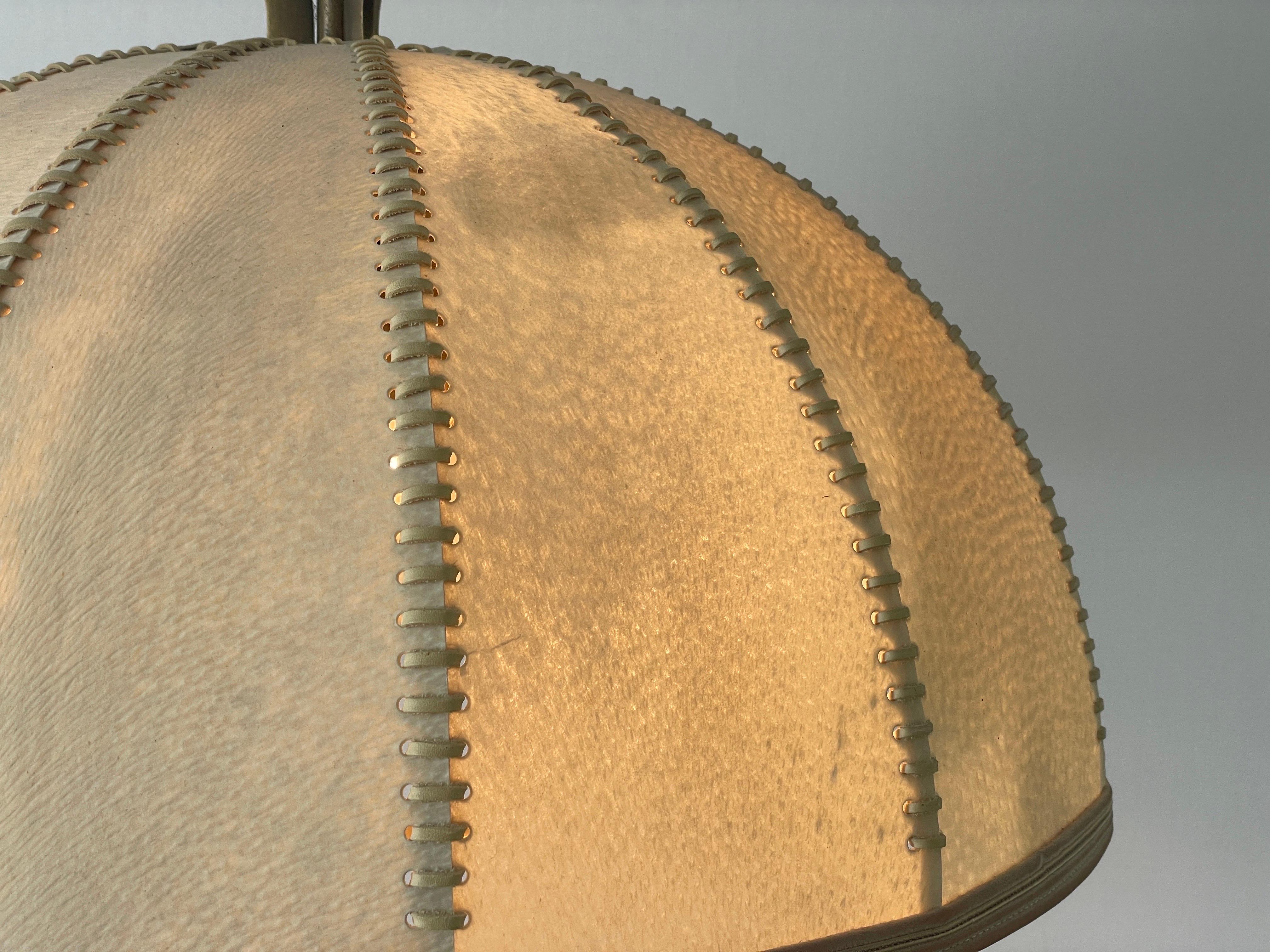 Lampada a sospensione regolabile in ottone e paralume in pelle cucito a mano, anni '60, Germania in vendita 12