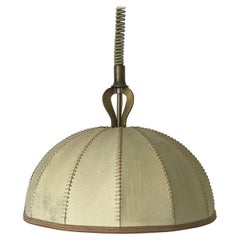 Hand-stitched Leather Shade and Brass Adjustable Pendant Lamp, 1960s, Germany