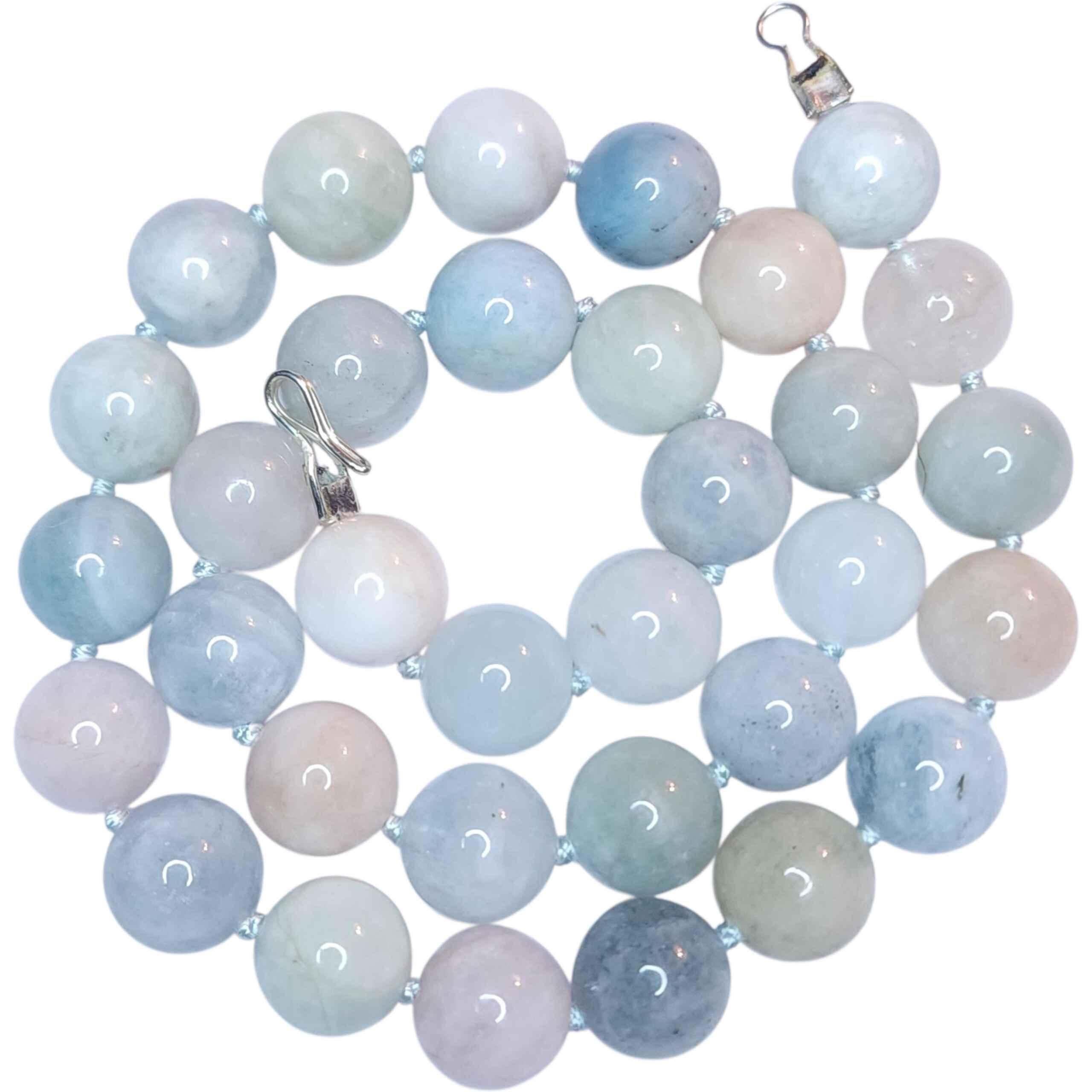 da uomo o donna Collana di perle di morganite naturale intrecciate a mano in morbidi toni pastello in vendita