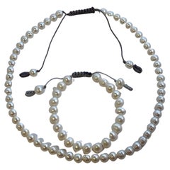 Hand--Strung Pearl Necklace and Bracelet Set