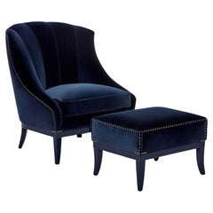 Hand-Tailored Armchair with Ottoman In Modern Classic Style
