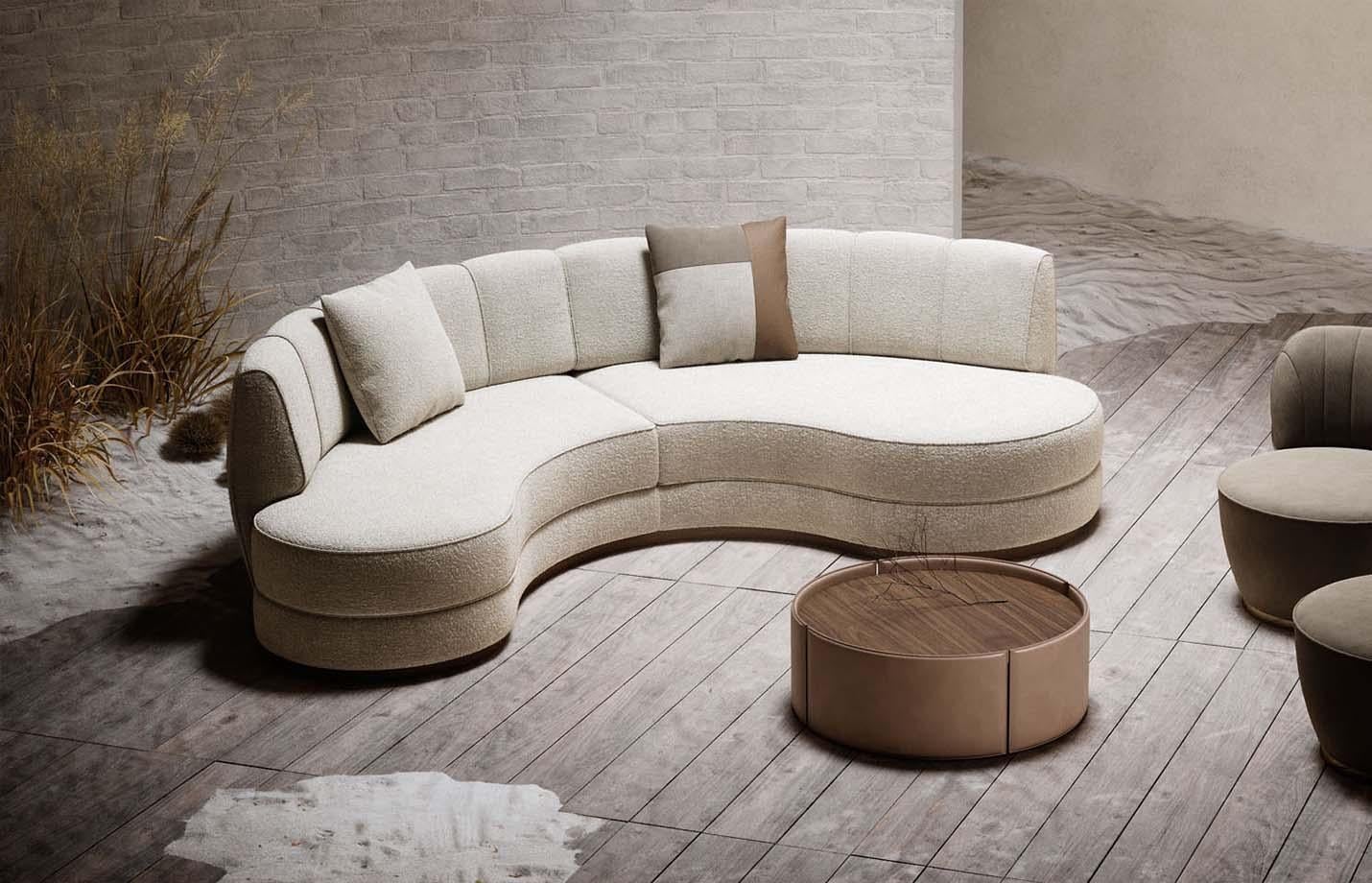 Handgefertigtes, geschwungenes, modulares Sofa aus hellgrauem Samt (Moderne) im Angebot
