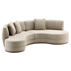 Hand-Tailored Curved Sectional Sofa in Light Grey Velvet