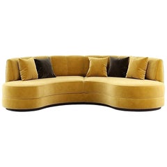 Vintage Hand-Tailored Curved Sectional Sofa in Mustard Yellow Velvet