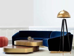Hand Tailored Curved Sofa in Stylish Brushed Brass Plate Footer