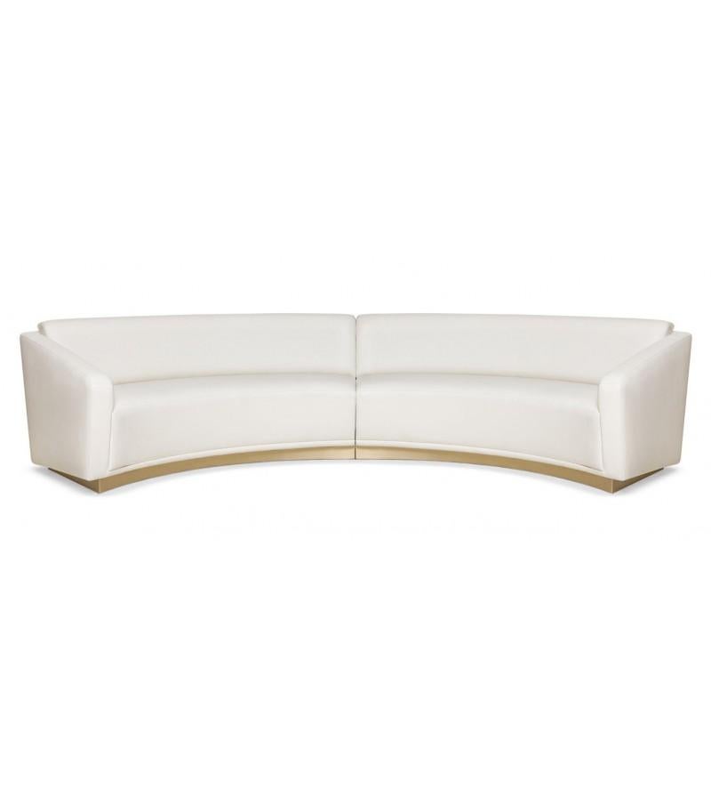 Modern Hand Tailored Curved Sofa in Stylish Brushed Brass Plate Footer For Sale