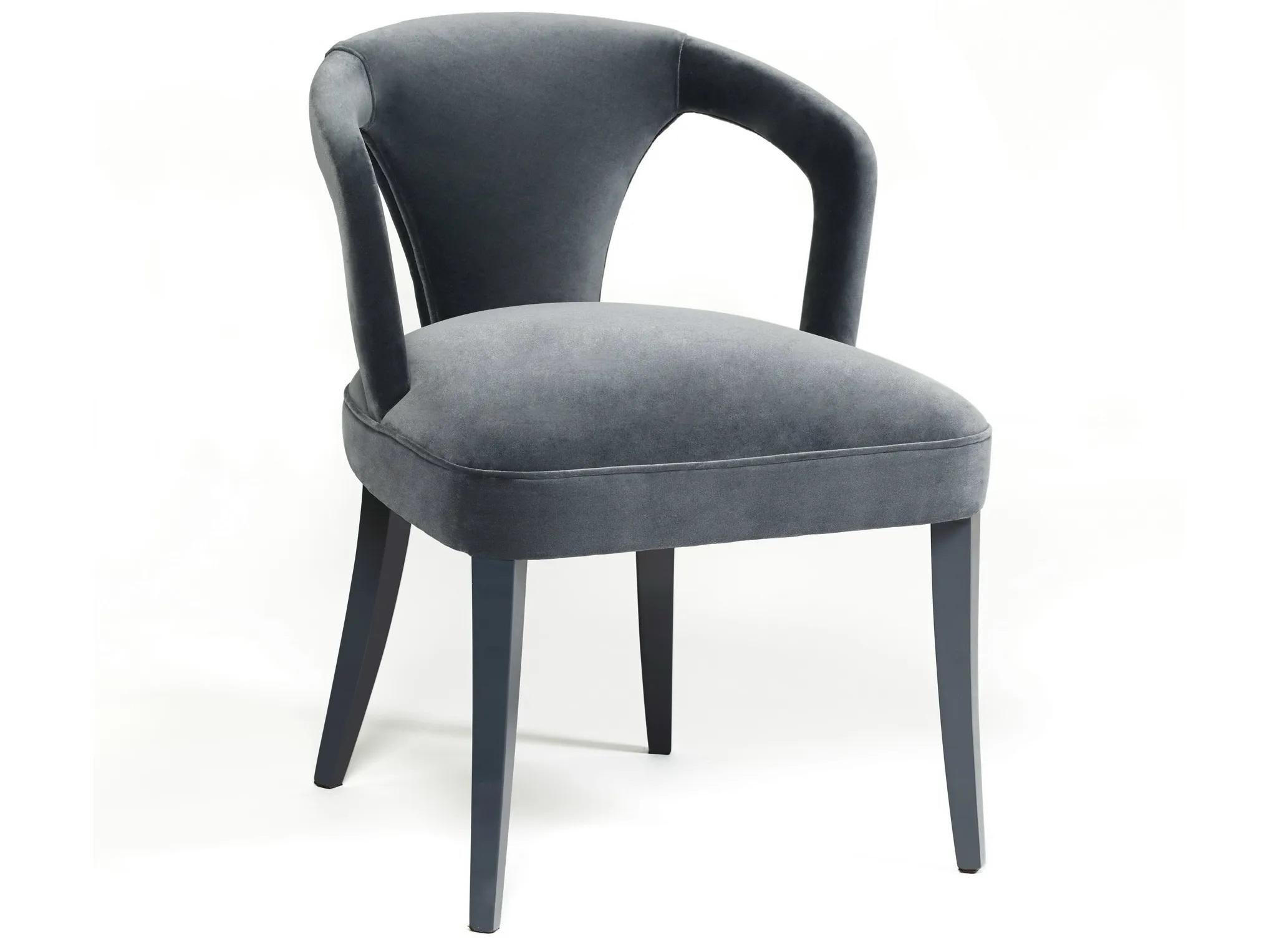 Modern Hand-Tailored Designer Dining Chair in Water Repellent Velvet For Sale