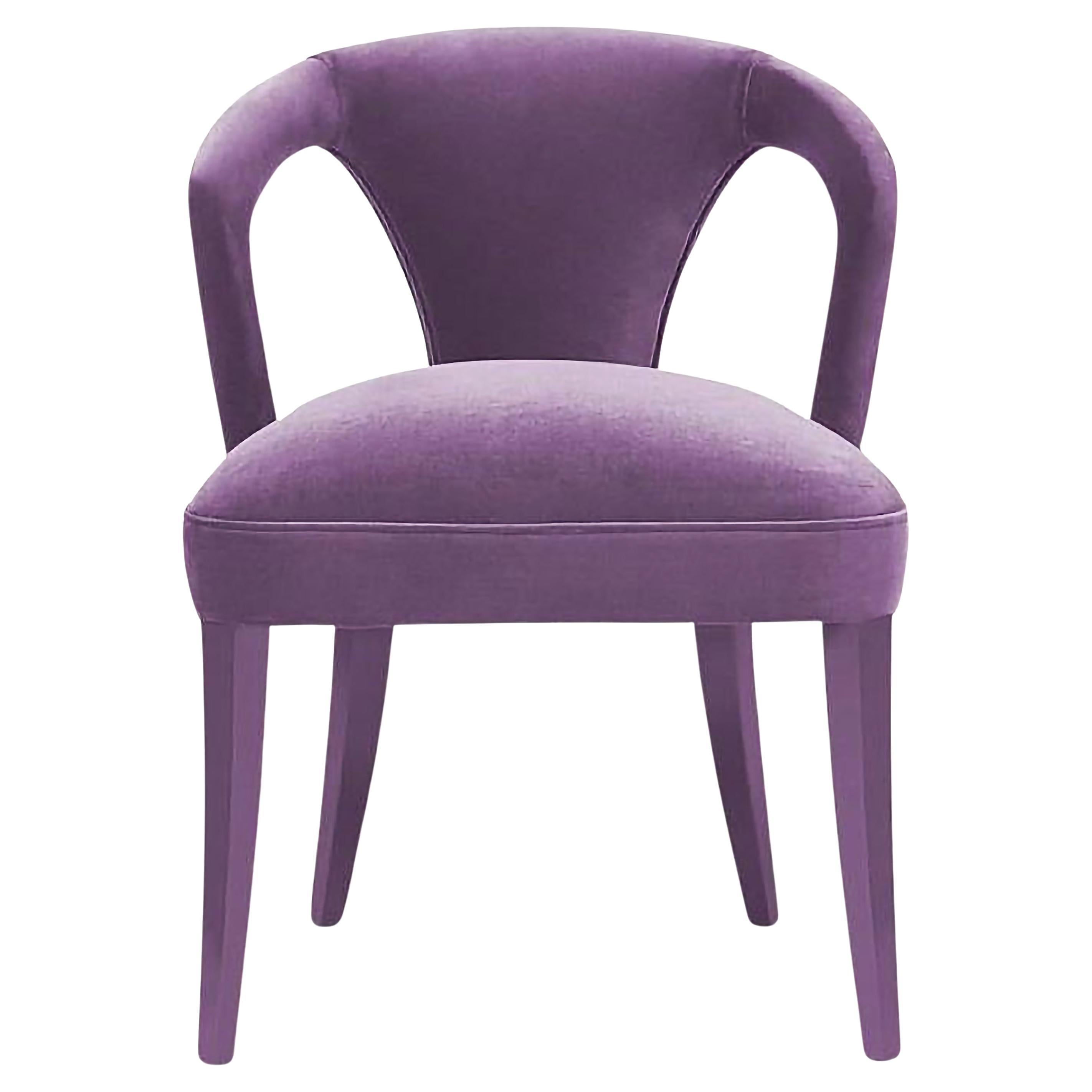 Sculptural Open-Back Dining Chair with Curved Arms and Tailored Upholstery For Sale