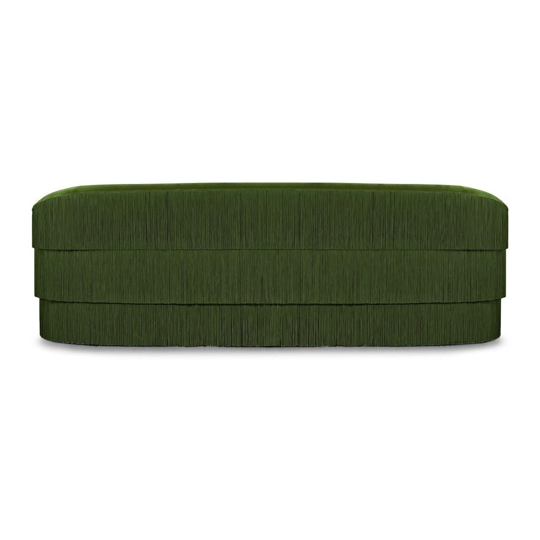Modern Hand Tailored Fringes 3-Seater Sofa in Velvet For Sale