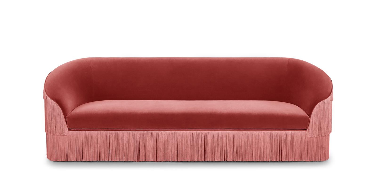 Hand Tailored Fringes 3-Sitzer Sofa in Samt im Angebot 2