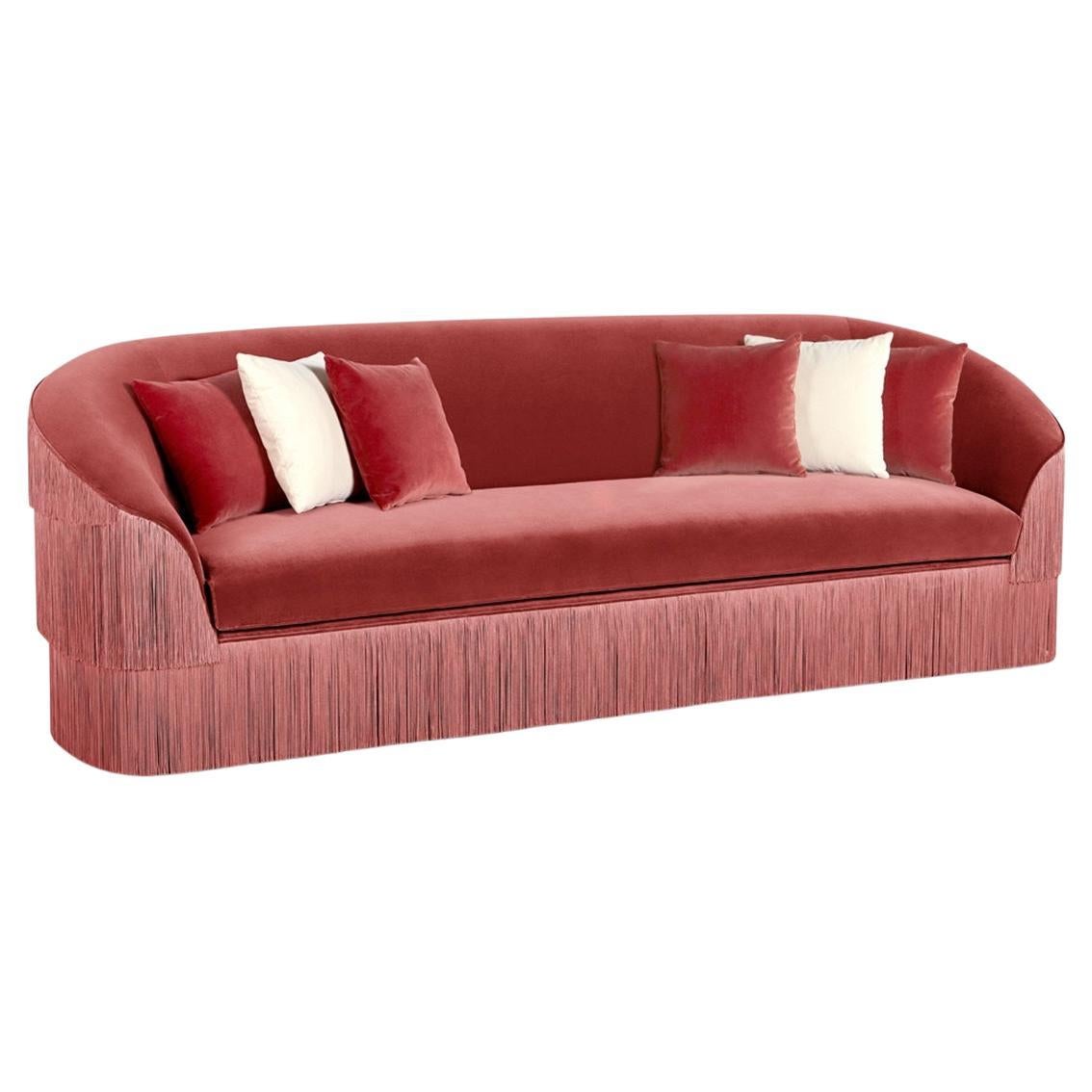 Handgefertigtes Fransen 3-Sitzer Sofa aus Samt im Angebot