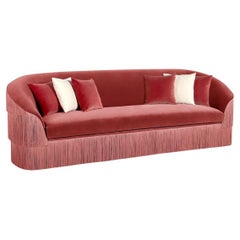 Handgefertigtes Fransen 3-Sitzer Sofa aus Samt