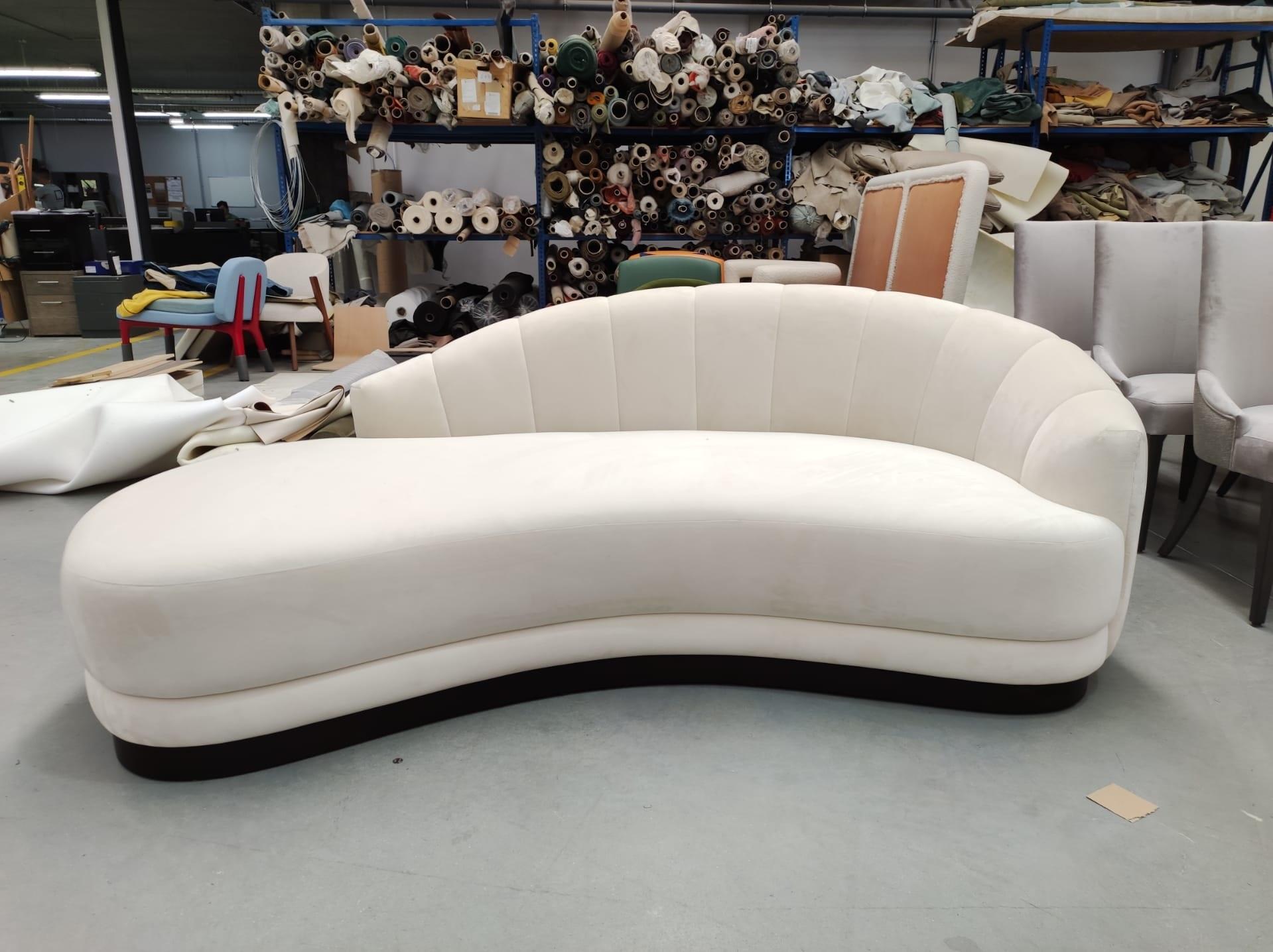 Contemporary Hand-Tailored Retro Style Sofa in Velvet For Sale