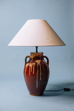 Hand-Thrown 20th Century Antique Turkish Terracotta Table Lamp