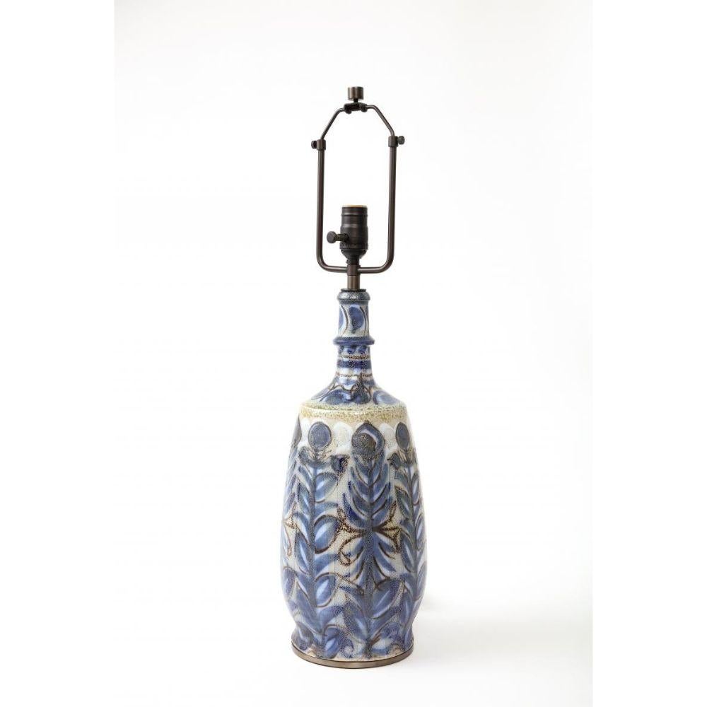 Modern Hand-Thrown and Painted Glazed Ceramic Table Lamp by Keraluc, France, c. 1950