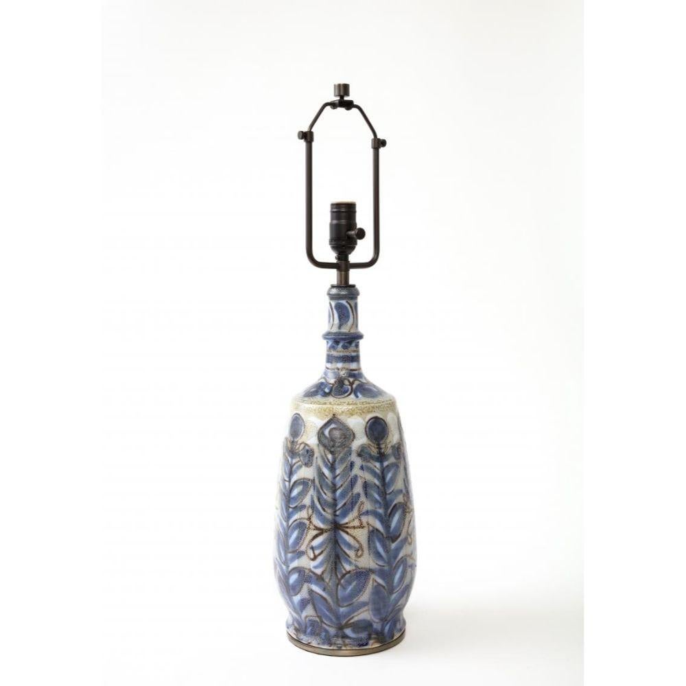 French Hand-Thrown and Painted Glazed Ceramic Table Lamp by Keraluc, France, c. 1950