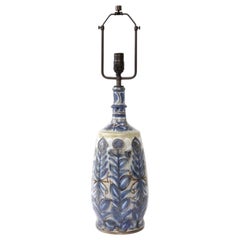Hand-Thrown and Painted Glazed Ceramic Table Lamp by Keraluc, France, c. 1950