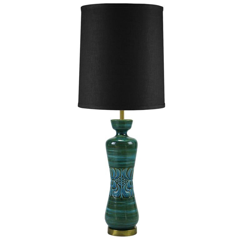 Hand Thrown, Blue & Green Glazed  Pottery Table Lamp