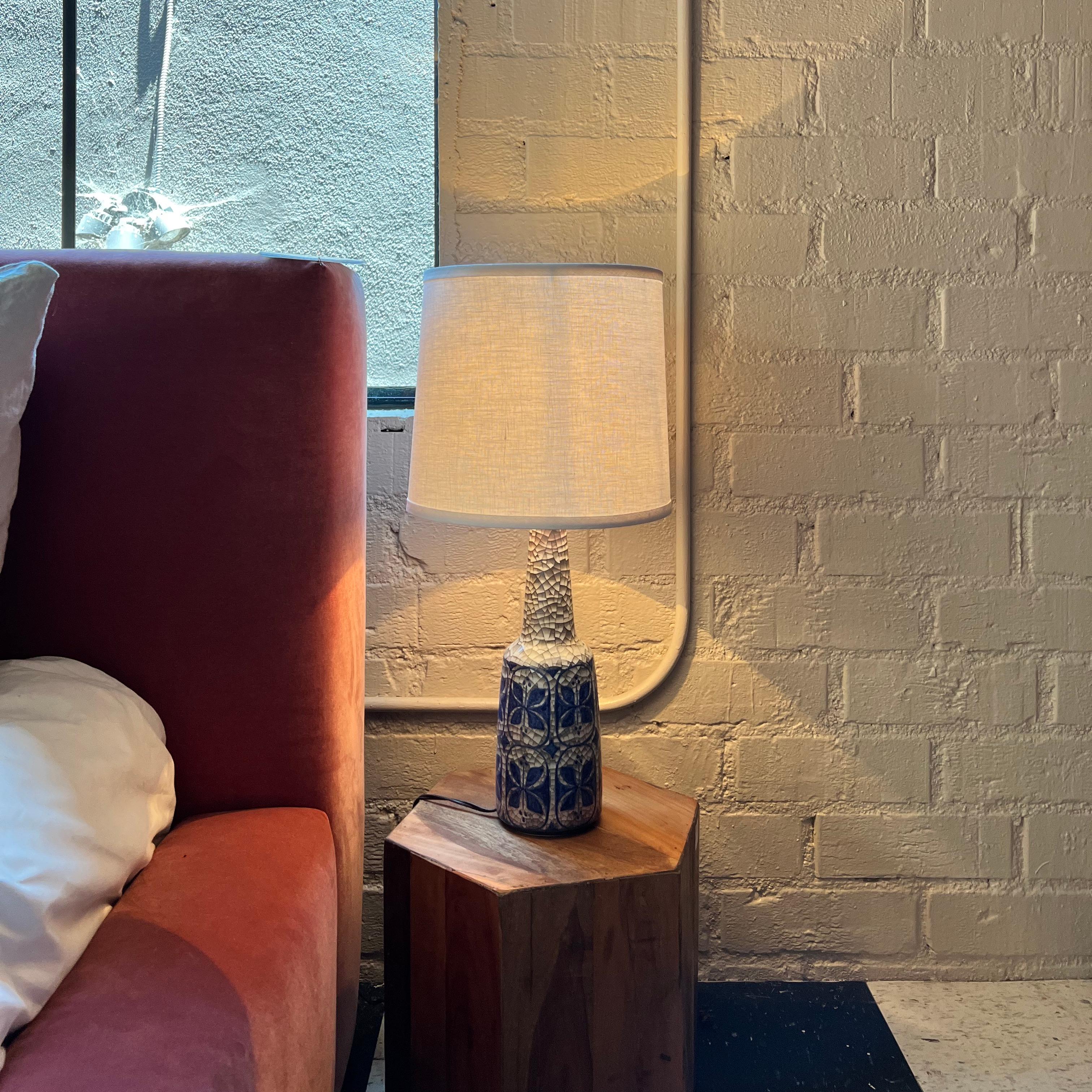 Hand Thrown Ceramic Midcentury Danish Lamp in Blue and White, Maker's Mark Ma&S In Fair Condition For Sale In Los Angeles, CA