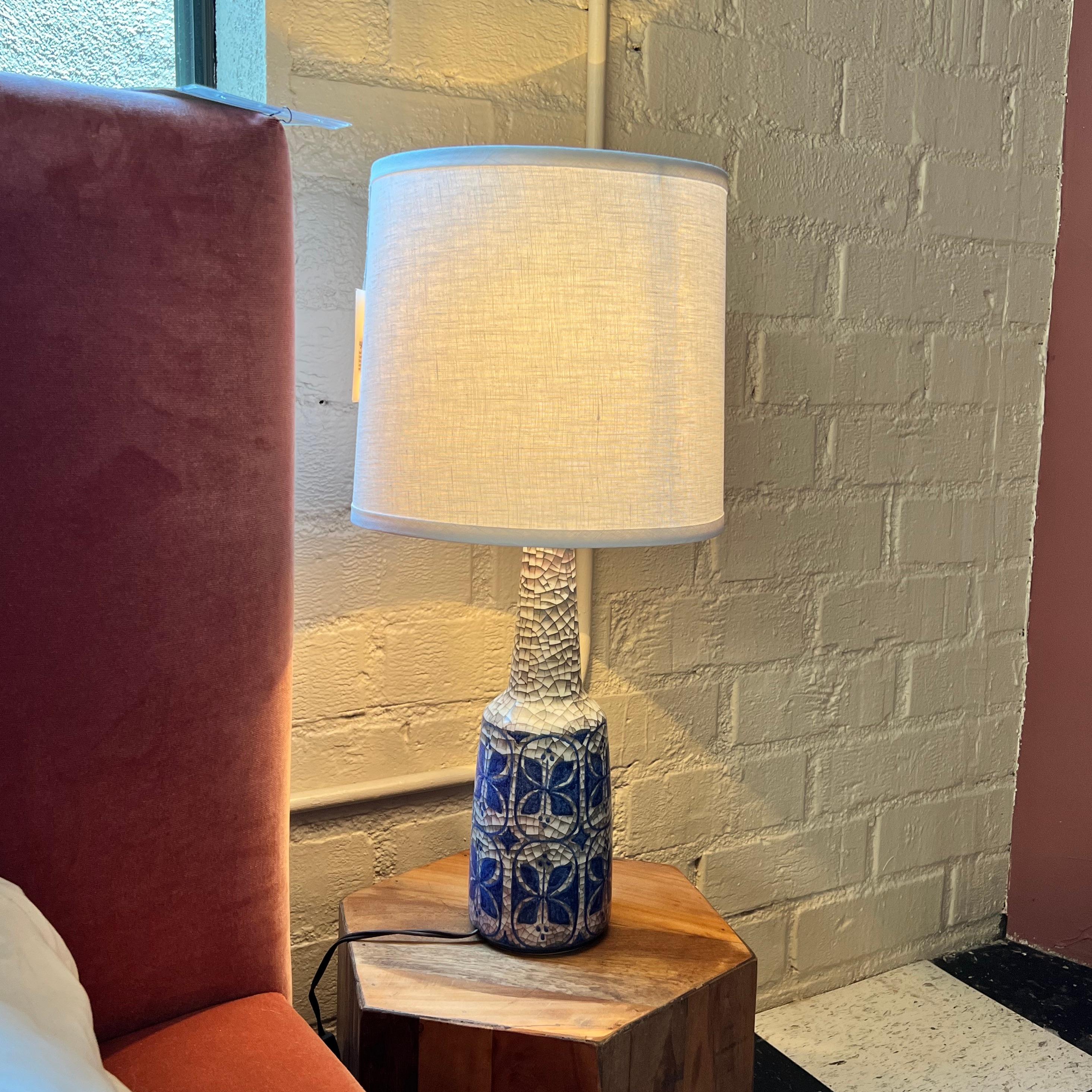 20th Century Hand Thrown Ceramic Midcentury Danish Lamp in Blue and White, Maker's Mark Ma&S For Sale