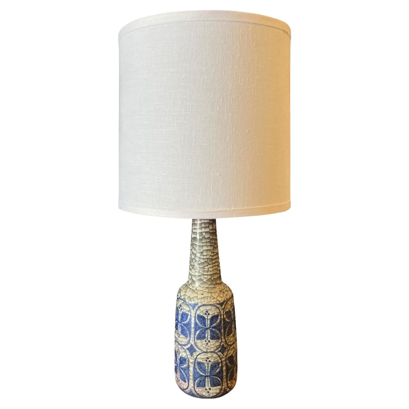 Hand Thrown Ceramic Midcentury Danish Lamp in Blue and White, Maker's Mark Ma&S For Sale