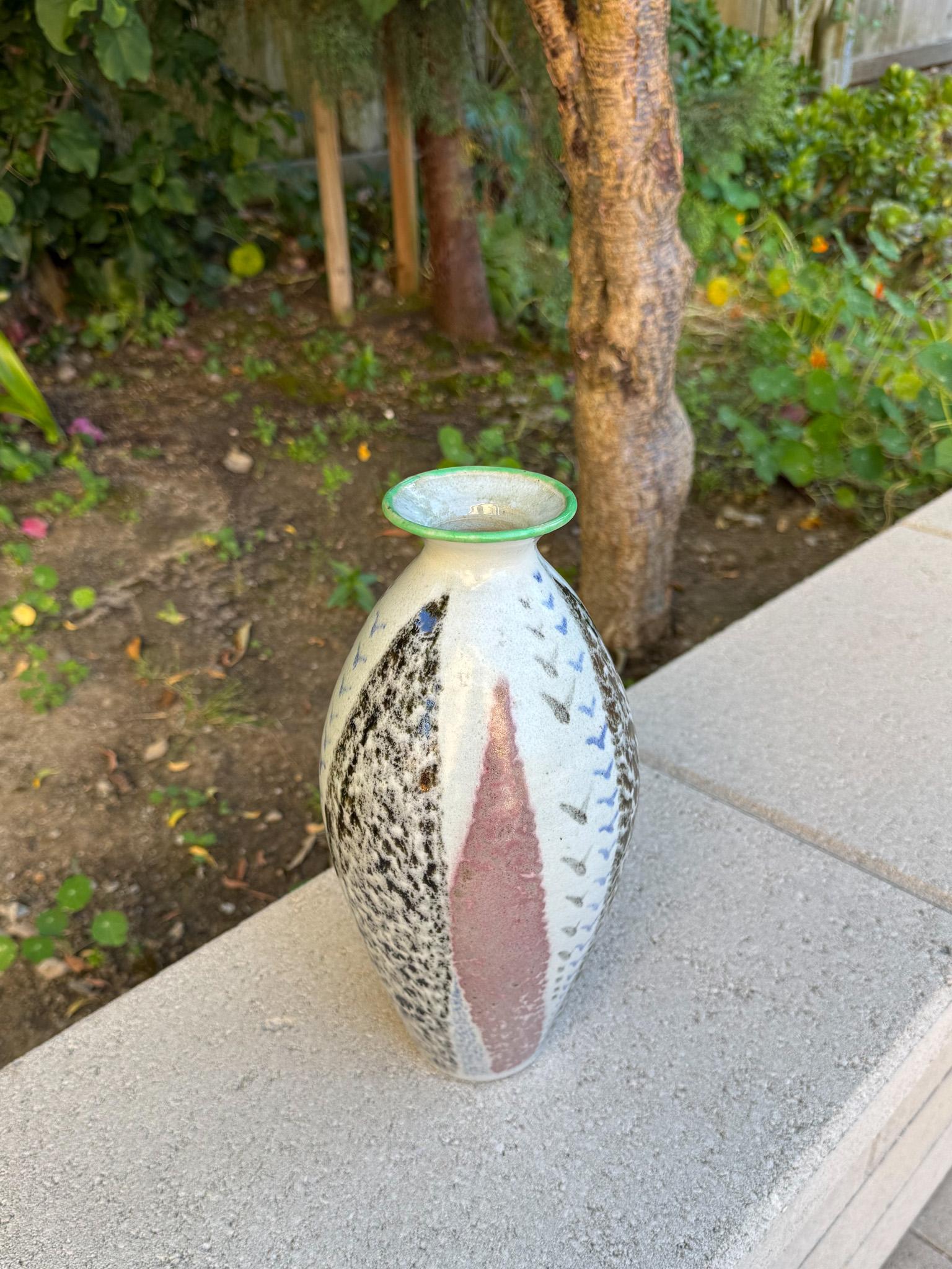 Hand-Thrown Ceramic Vase, 20th Century.  Signed to the bottom.  