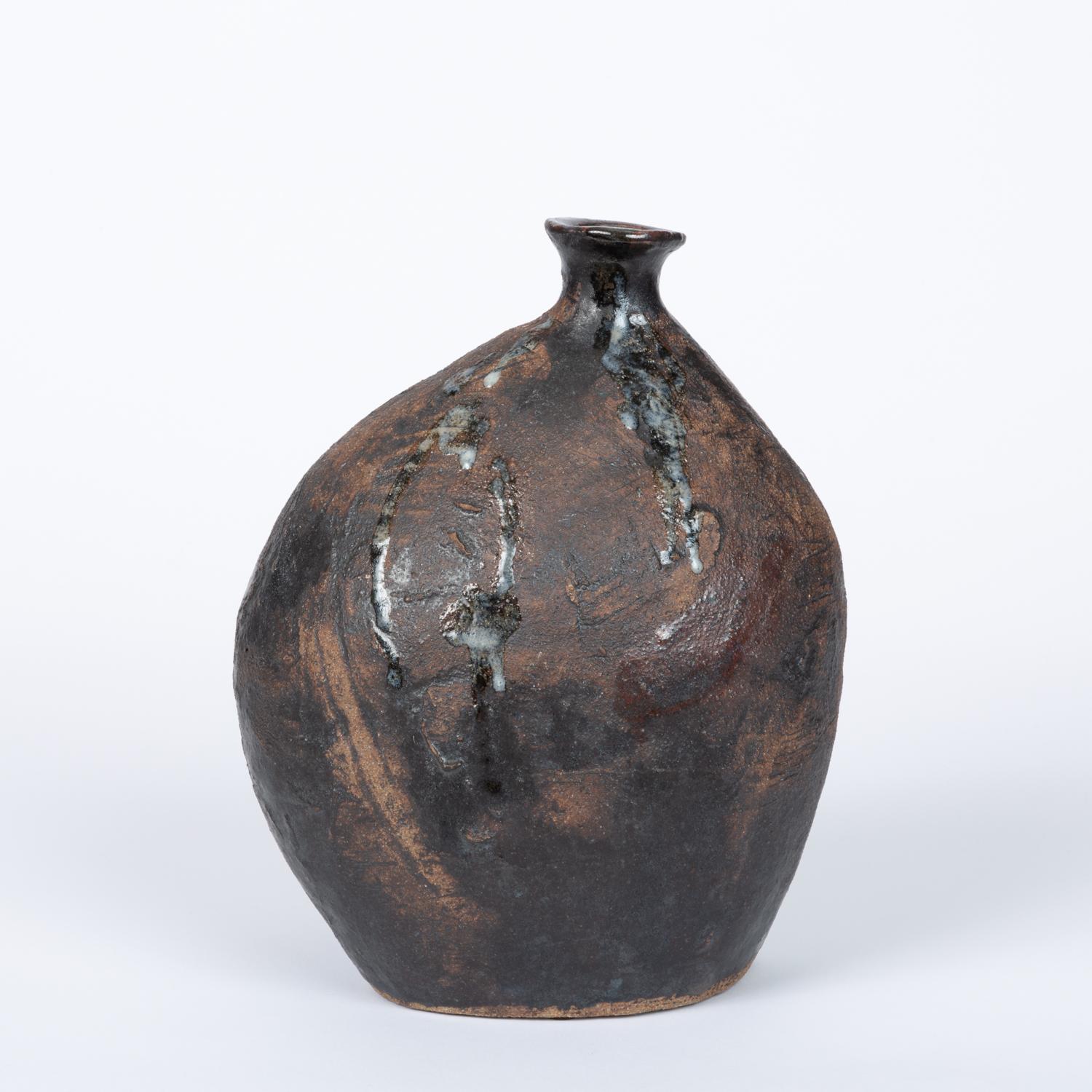 Hand Thrown Ceramic Vessel in Ebony Glaze In Excellent Condition In Los Angeles, CA