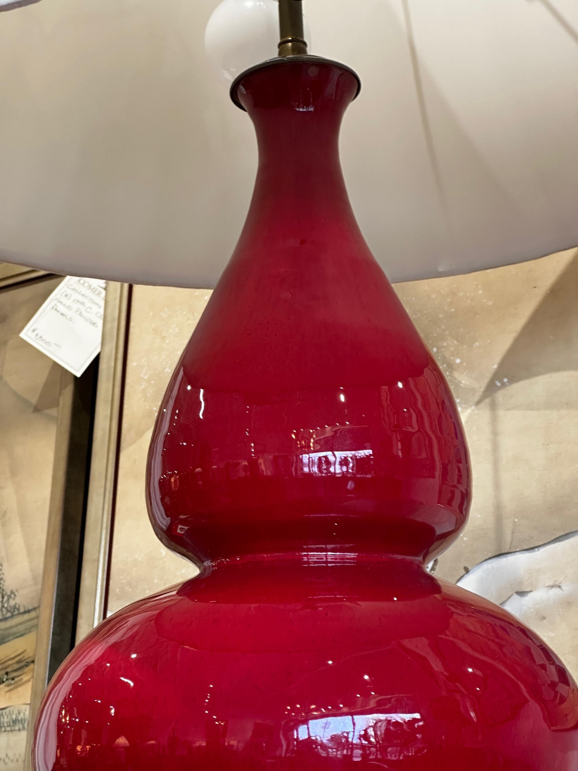 American Hand Thrown Double Gourd Red Glazed Table Lamp For Sale