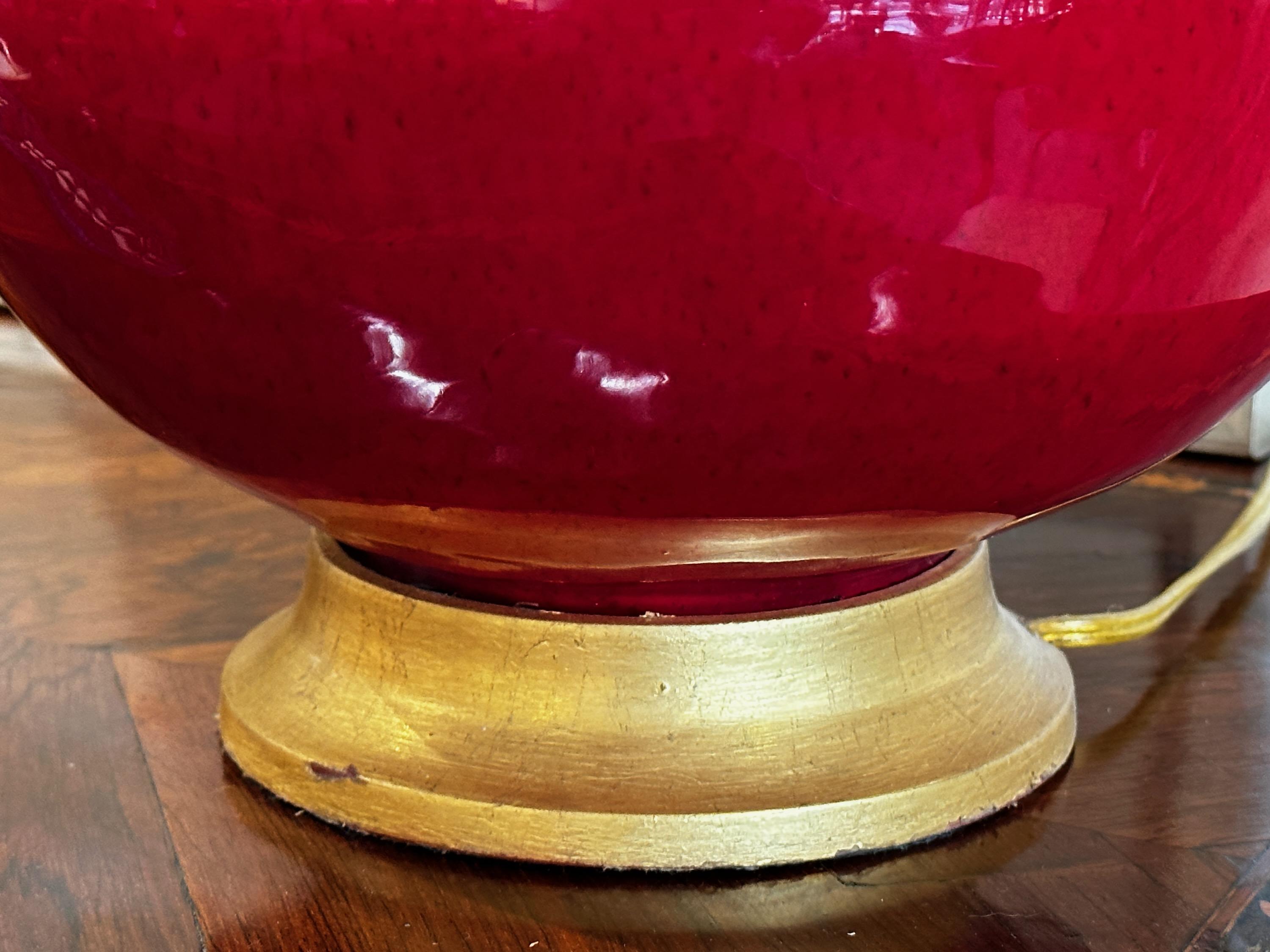 Hand-Crafted Hand Thrown Double Gourd Red Glazed Table Lamp For Sale