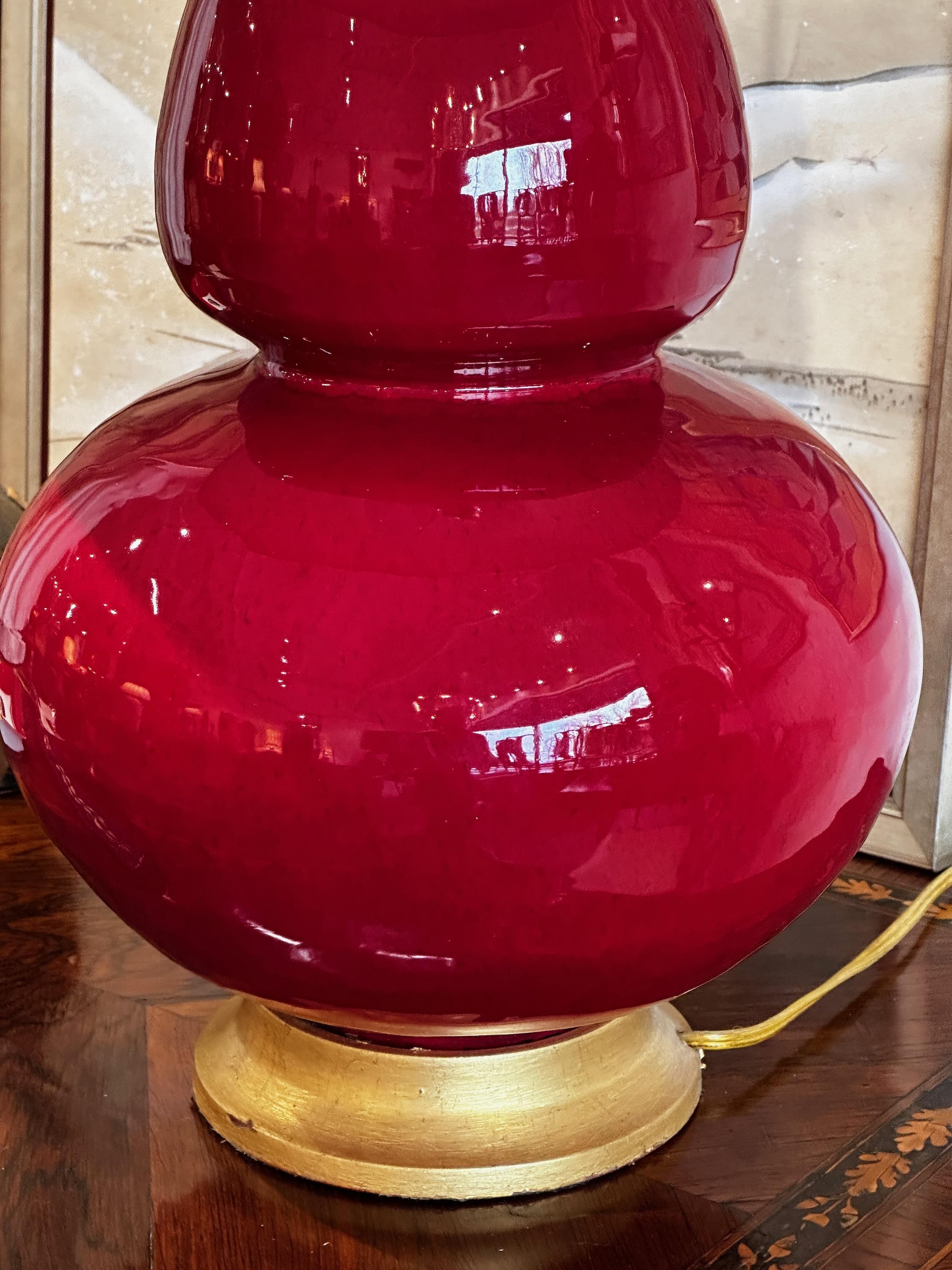 20th Century Hand Thrown Double Gourd Red Glazed Table Lamp For Sale