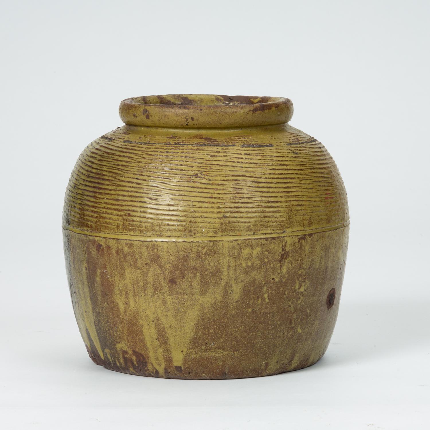 Mid-Century Modern Hand Thrown Studio Garden Pot or Planter with Olive Green Glaze