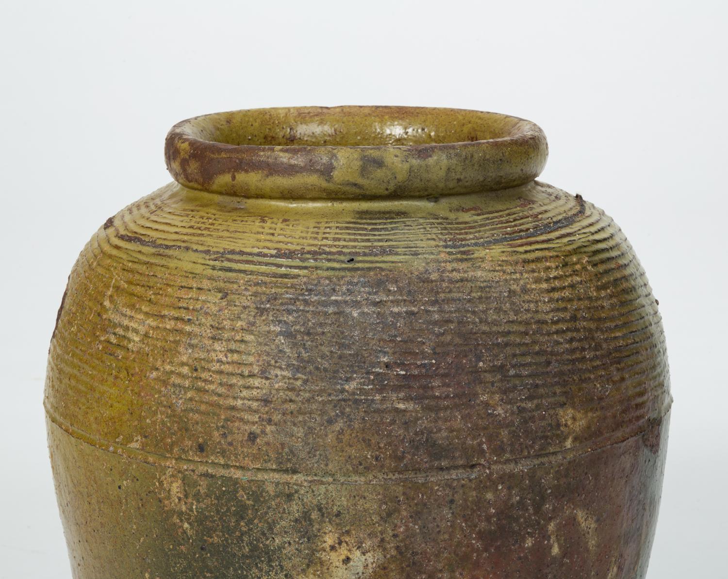 Ceramic Hand Thrown Studio Garden Pot or Planter with Olive Green Glaze
