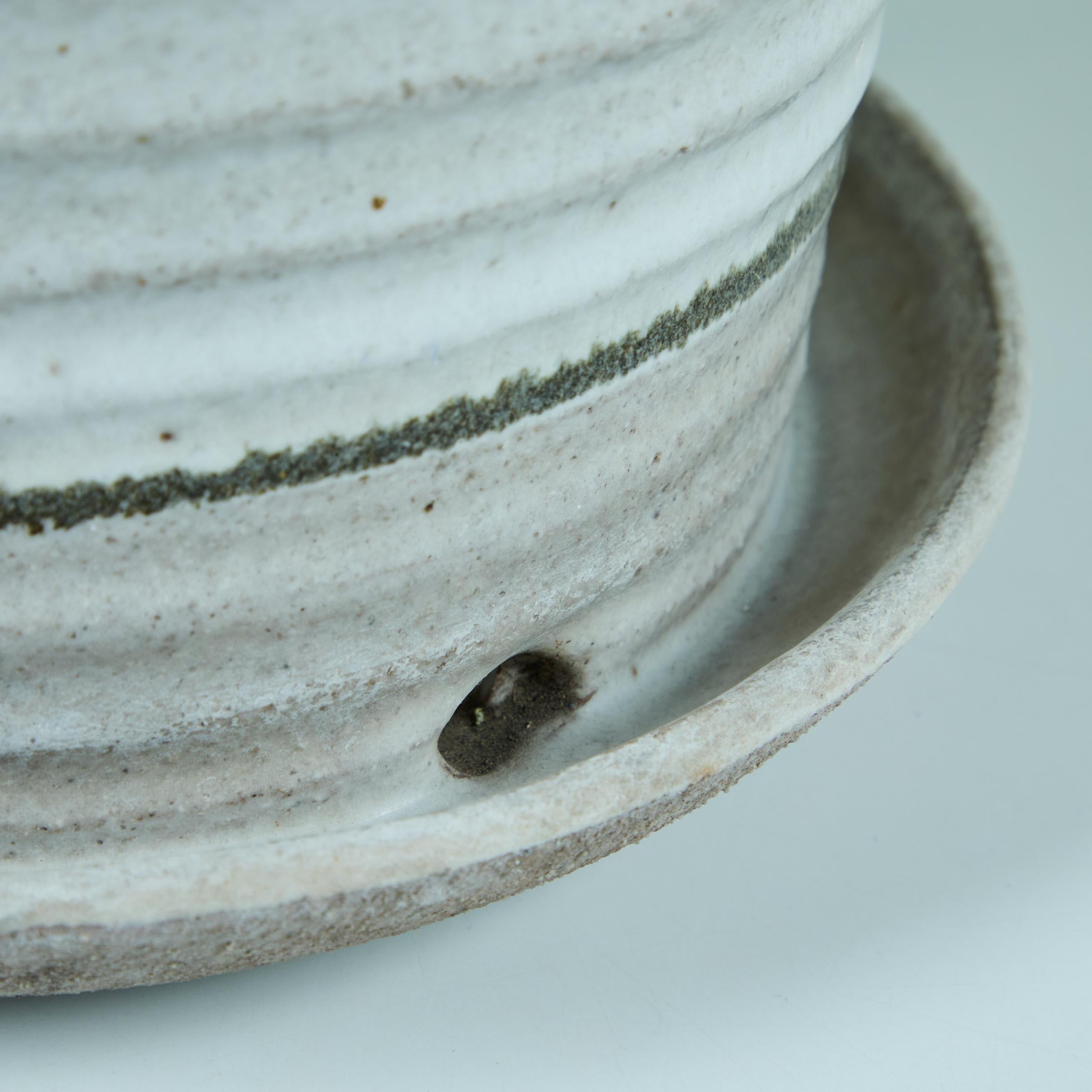 Hand Thrown Glazed Planter with Water Catch For Sale 4