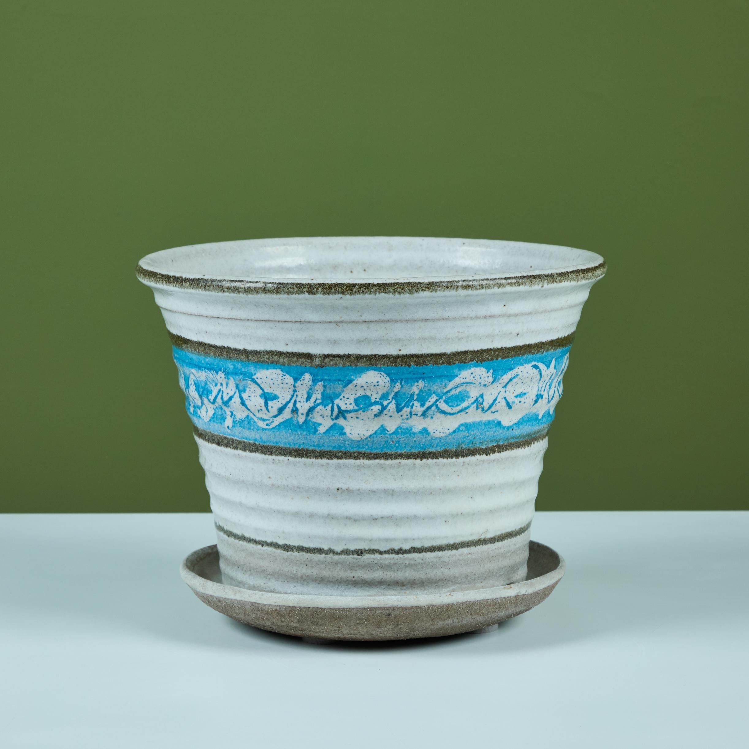 Hand Thrown Glazed Planter with Water Catch In Good Condition For Sale In Los Angeles, CA