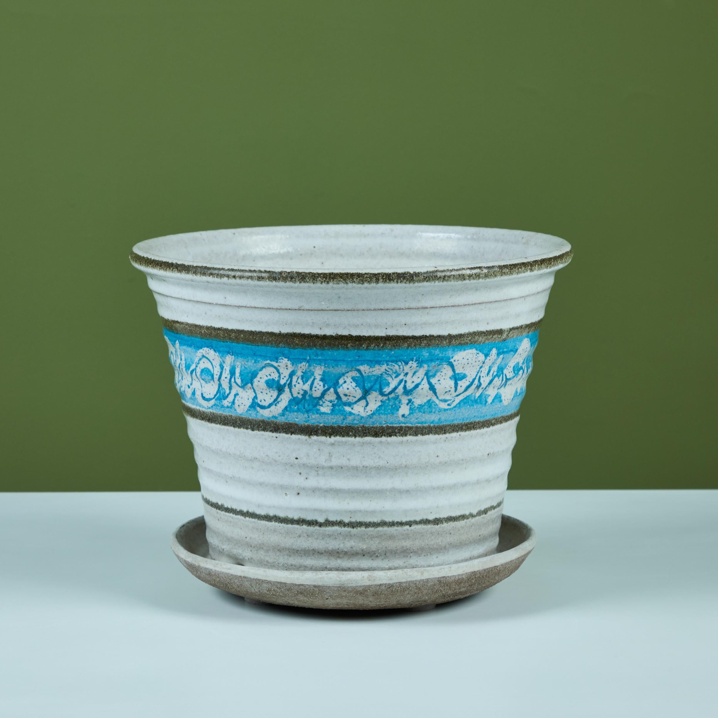 20th Century Hand Thrown Glazed Planter with Water Catch For Sale
