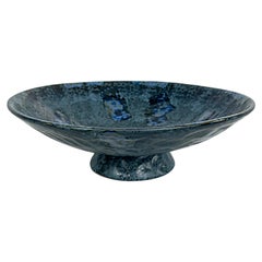 Hand-Thrown Large Footed Ceramic Centerpiece Bowl, Glazed with Mottled Design