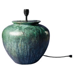 Hand-Thrown Mineral Teal Glazed Ceramic Table Lamp, Vietnam Artisan Wood-Fired