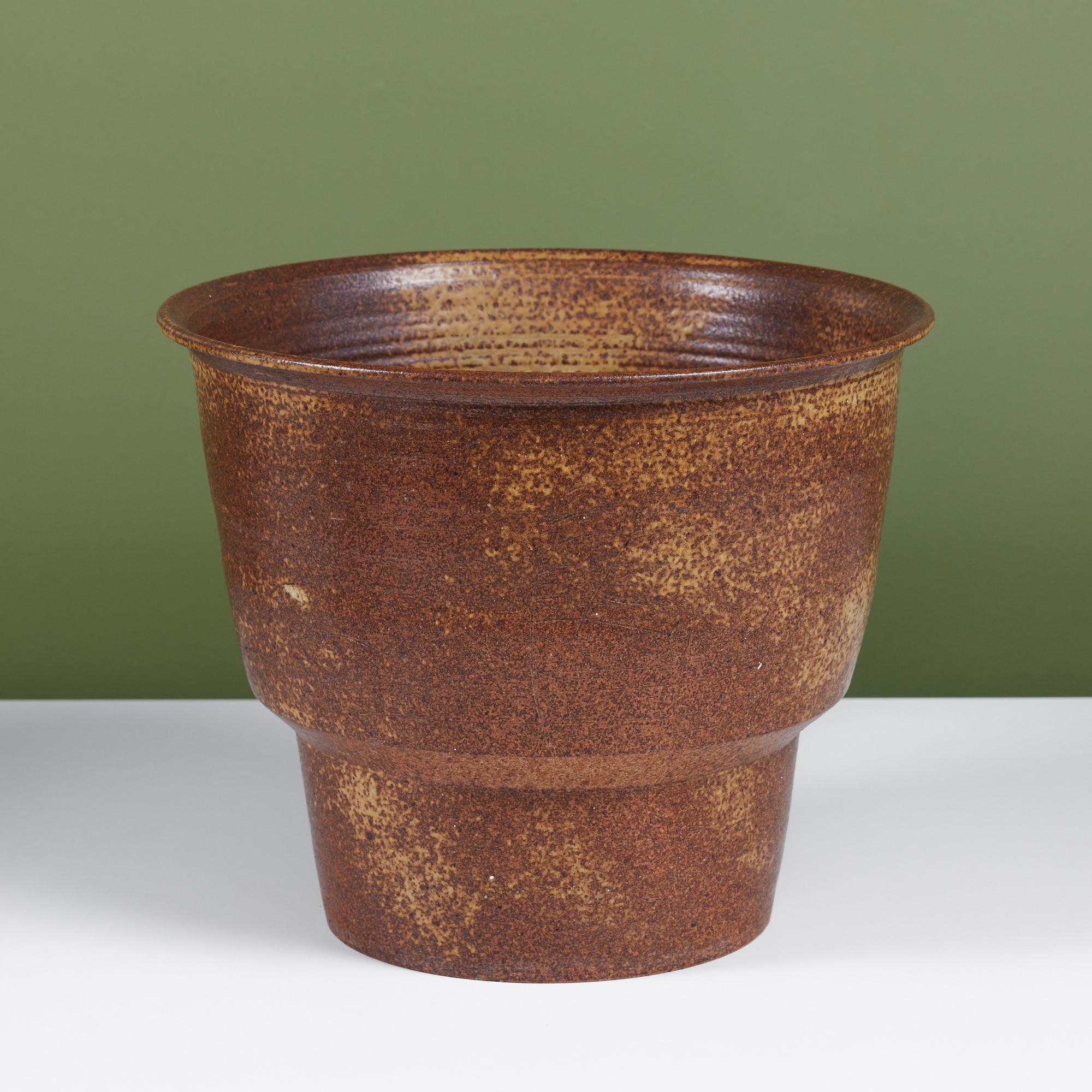 American Hand Thrown Speckle Glazed Planter For Sale
